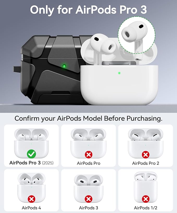for AirPods Pro 3rd Case (2025 New),Secure Lock & Phone Stand Design Compatible with Airpods Pro 3 Generation Cover with Cleaner Kit-Balck
