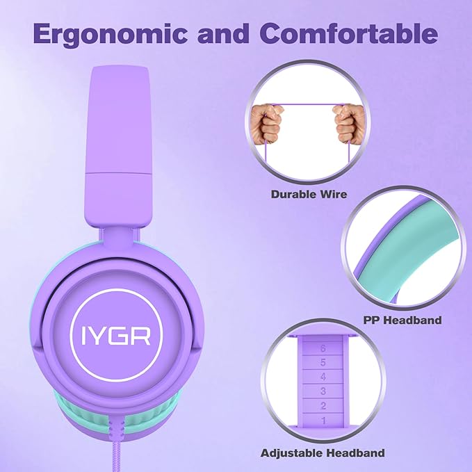 K6 USB C Kids Headphones, 85dB Safe Volume Headphones for Kids, Stereo Sound Foldable Headphone for School, Comfortable Fit On-Ear Headphone for Smartphones/iPad/Tablet/Plane/Travel