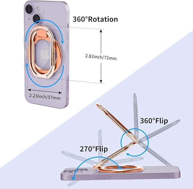 Magnetic Phone Ring Holder Stand for MagSafe Adjustable Phone Finger Grip Removable Ring Kickstand MagSafe Accessories for iPhone16/15/14/13/12 Rose Gold