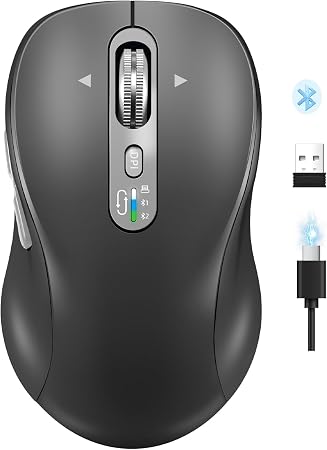 Wireless Bluetooth Mouse,Multi Device Ergo Computer Mouses,Metal 4-Way Super Scrolling,± 3200 DPI,10 Buttons,Plug&Play,Quiet,Rechargeable,USB Cordless Mice for Laptop,Tablet,Mac,iPad,PC,Phone All Grey