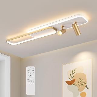 EIDISUNY Modern LED Ceiling Light Remote Control, 39.3in Linear Ceiling Light with 2 Adjustable Spotlights 65W, Dimmable 3CCT, Gold Long Ceiling Light Fixture for Bedroom Kitchen Living Room - Image 1