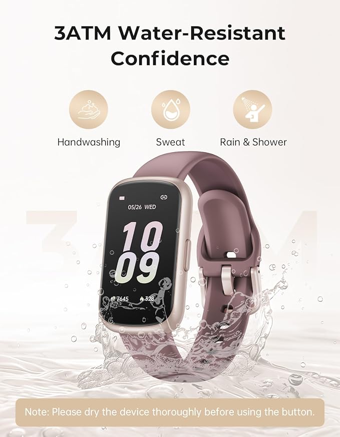 Fitness Tracker with 24/7 Heart Rate Monitor, Sleep Tracker - 3 ATM Waterproof Fitness Watch Calorie Step Counter Smart Watch Includes 3 Sport Bands for Android iOS Women Men, Smoky Violet