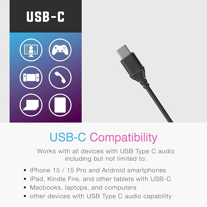 Kid Headphones for School, USB Type C Kids Headphone with LED Lights, Wired Boys Girls Headphones with Safe Limiter 85dB/94dB, Foldable On Ear Headphones with Microphones for School/iPad, Black