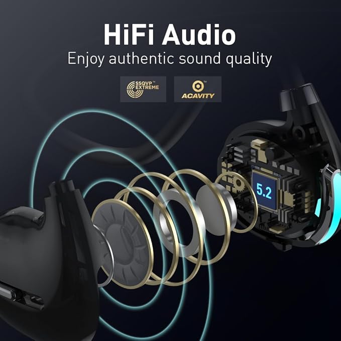 Open Ear Air Conduction Wireless Bluetooth Headphones Lightweight Pain-Free Design with Active Noise Cancellation IPX4 Waterproof Clear Calls for Sports Work and Outdoor Activities-Black