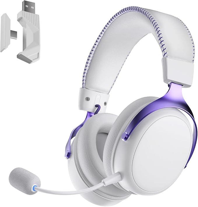 Akko Verge S9 Ultra Lightweight Wireless Gaming Headset, Quad Mode 2.4G, BT, Wired Connectivity Headset with Noise Cancelling Mic, Compatible with PS PC Phone, Design for Comfort White
