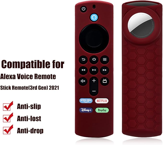 Compatible Alexa 3rd Gen Remote Cover with Holder, 2 in 1 Silicone Protective Sleeve for Tag Holder and TV 3rd GenRemote Control,Wine Red