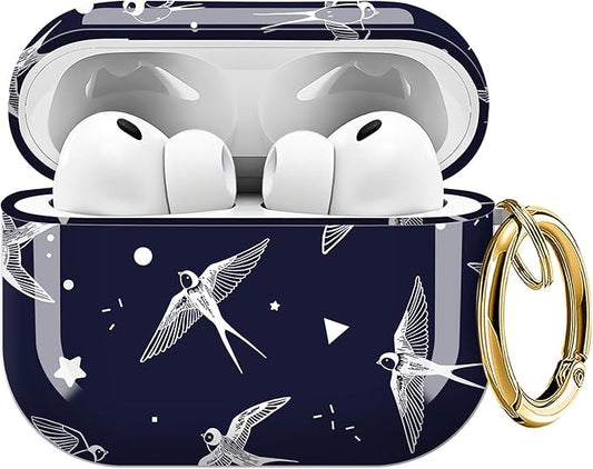 for AirPods Pro 3 Case, Compatible with AirPods Pro 3rd Generation Case (2025), Shockproof Protective Cover with Golden Carabine (Cute Bird)