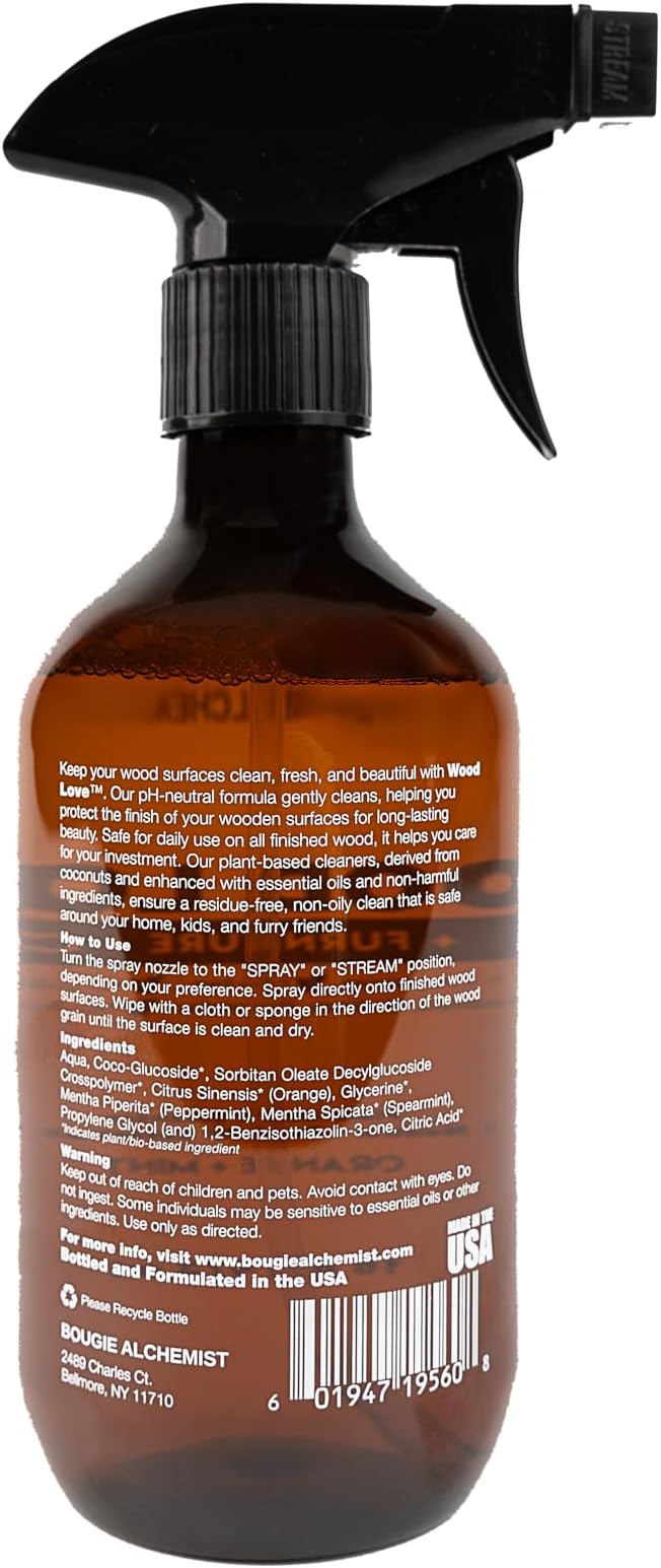 Wood Love® – Wood Furniture Cleaner Spray – Daily Wood Cleaner for Tables, Cabinets & Home Surfaces – 99% Plant-Based, Safe for All Finished Wood – Gentle Light Conditioning – 16oz, Made in USA