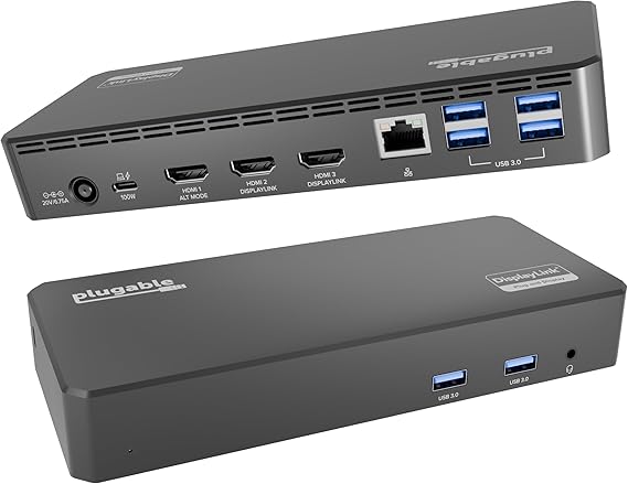 Plugable USB C Triple Display Docking Station | 100W PD, 3X HDMI