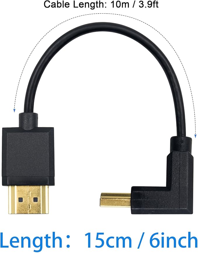 Duttek 4K 90 Degree HDMI Cable 6 Inch/15cm, Extremely Thin UP Angled HDMI Male to Male Cable for 3D and 4K Ultra HD TV Stick HDMI 2.0 Cord