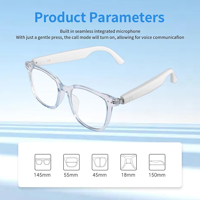 Smart Glasses for Women Men, Bluetooth Audio Glasses with Color-Changing Lenses, Open Ear Sound Speakers, Magnetic Charging, Voice Assistant, Music/Calls, Blue Light Glasses for Working Travel (Blue)
