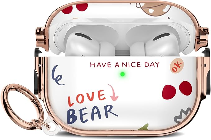 Maxjoy for Cute Airpods Pro 2 case with Safety Lock,Compatible Airpods Pro Case 2nd/1st Gen,Compatible Cute Bear AirPods Case Cover for Women Girly with Keychain-Transparent