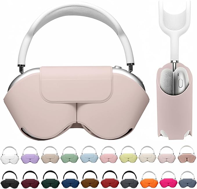 Maxjoy for Apple Airpods Max Smart Case Cover, Soft PU Leather Protective Cover Accessories for Airpod Max with Sleep Mode, Anti-Dust Travel Carrying Case for Airpods Pro Max Headphones, Ivory