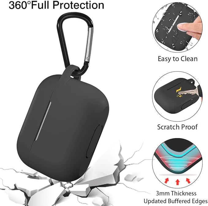 Lerobo Compatible with AirPods Pro 2 Case, Full Protective Shockproof Washable Silicone Cover Case for Airpods Pro Supports Wireless Charging with Carabiner Front LED Visible,Black