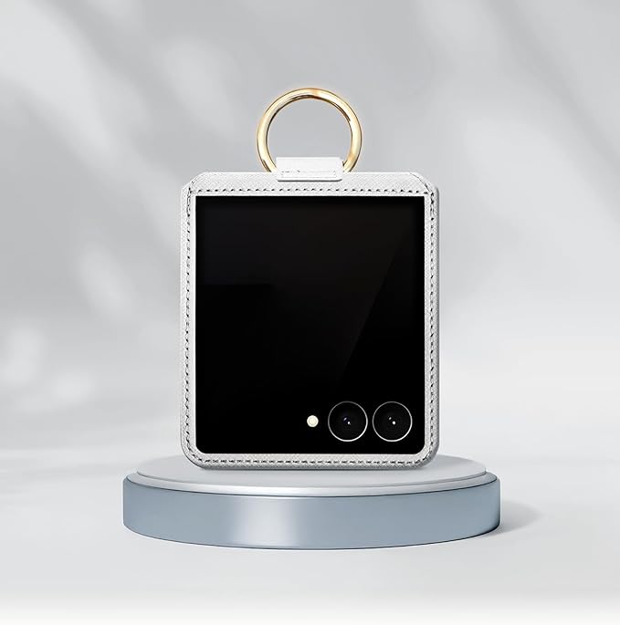 [BeYourSanta] Galaxy Z Flip 7 Case with Ring - Avant-Garde Handmade Saffiano Vegan Leather Case, Anti-Scratch Hinge Protection, Made in Korea (1 Pocket, Light Silver)