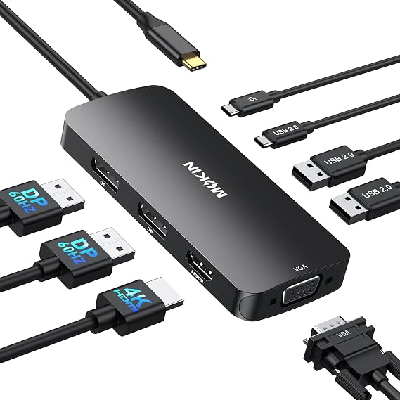 USB C Docking Station Dual DisplayPort, USB Hub with 2 DP, HDMI, VGA, USB C 2.0, A 2.0, PD Charging Port, Multi Monitor Adapter for Dell/HP Laptops, Black - Image 7