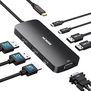 USB C Docking Station Dual DisplayPort, USB Hub with 2 DP, HDMI, VGA, USB C 2.0, A 2.0, PD Charging Port, Multi Monitor Adapter for Dell/HP Laptops, Black - Image 1