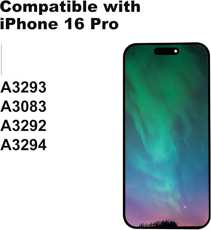 Replacement Screen for iPhone 16 Pro LCD FHD COF Retina Display Digitizer with Total Repair Tool Kits, Screen Protector, Waterproof Tape