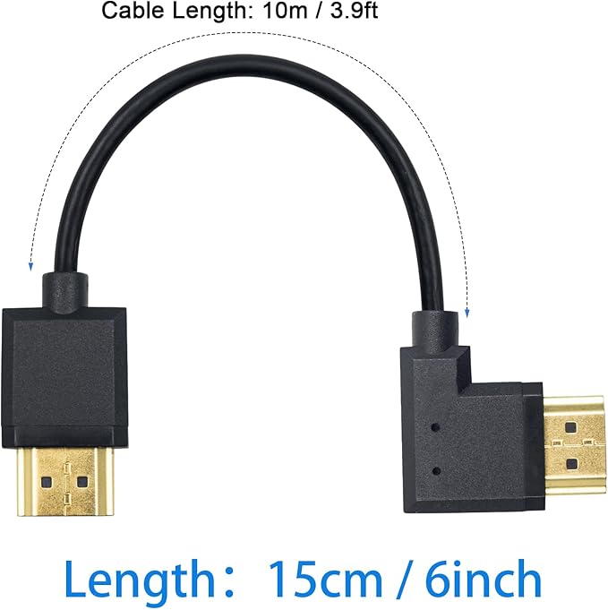 Duttek 4K Short HDMI Cable, Left Angle HDMI to HDMI Male to Male Cable 0.15M/6 Inch, Supports 1080P, Compatible with TV, Laptop, Gaming Console, PC Black and Gold Tone