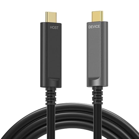50ft USB C to USB C Cable Fiber Optic,Long Extension 10Gbps High Speed Data Transfer,Compatible with Webcams, Cameras,Gaming Consoles,Hubs,HDDs,VR AR,Black