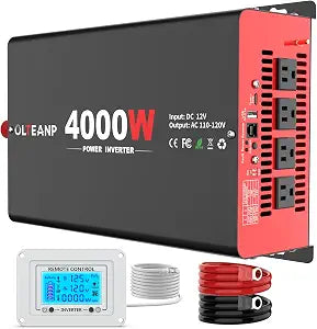 4000 Watts Power Inverter 12V DC to 120V AC with LCD Remote for RV, Truck