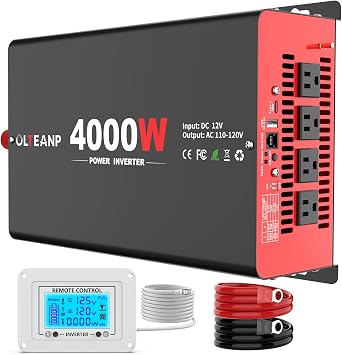 4000 Watts Power Inverter 12V DC to 120V AC with LCD Remote for RV, Truck