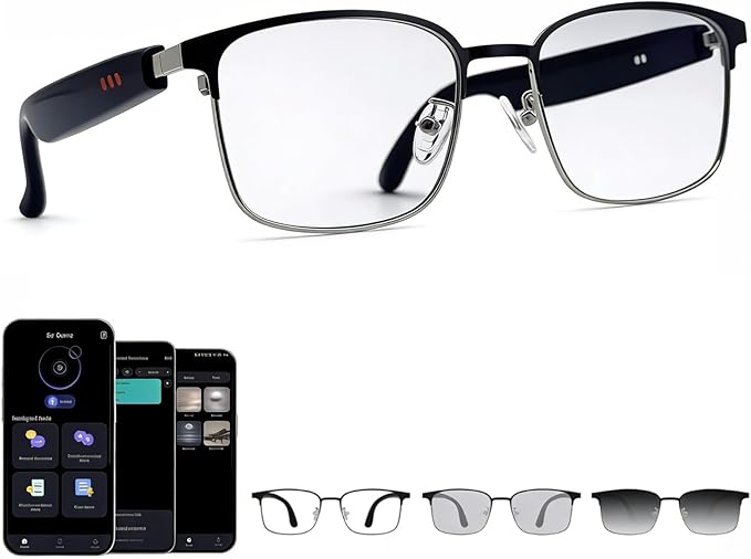 Smart Bluetooth Glasses with AI Translation, 164 Languages Translator, with Speaker,Photochromic Lenses, TR90 Frame, 5H Battery Life, Open-Ear Audio for Men & Women, Driving,Travel&Work