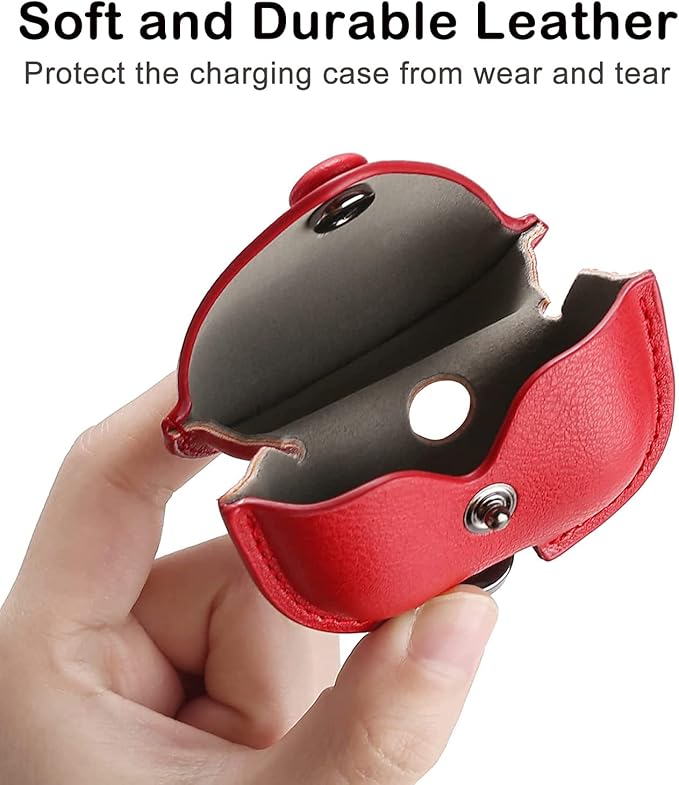 Genuine Leather Case Compatible with AirPods Pro Case 2nd/1st Gen (2023/2022/2019), VOMA Protective Cover for Apple AirPods Pro 2/Pro Wireless Charging Case with Keychain and Snap Lock Red