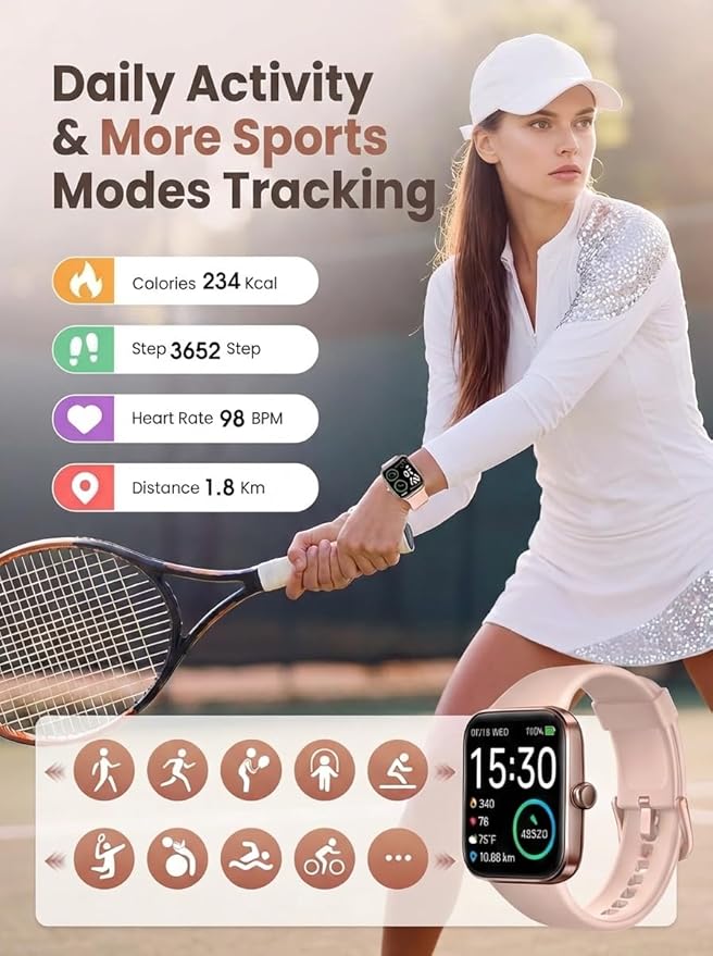 SKG Smart Watch for Women, Fitness Tracker with 5ATM Swimming Waterproof, Sleep Monitor, 1.7'' Touch Screen Smartwatch Fitness Watch for Android-iPhone iOS,V7 Pink