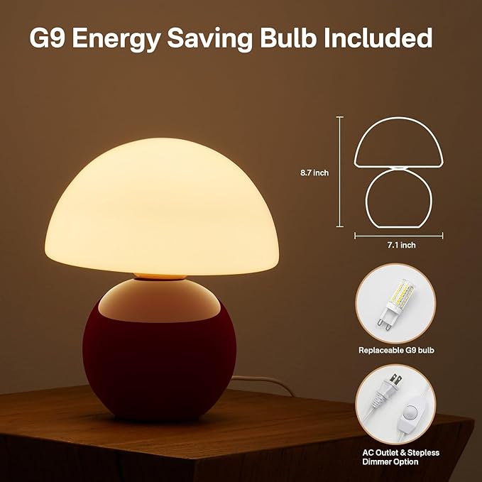 Christmas Decorations Lights Christmas Gifts for Grandkids Women Mushroom Lamp Table Lamp for Bedroom,Desk Bedside Small Lamps for Living Room Night Stands(Christmas Red)