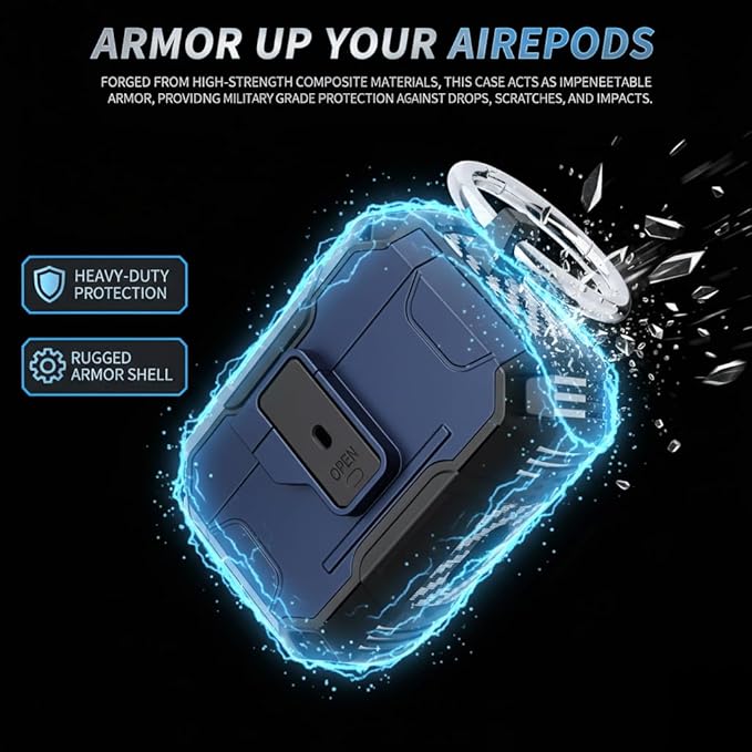 for AirPods Pro 3 Case, Secure Lock Magnetic Lid Cover with Keychain, Military Grade Shockproof Protective Case for Airpods Pro 3rd, Wireless Charging & Front LED Visible, Blue Black