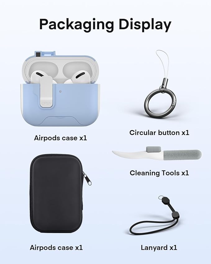 Maxjoy for AirPods Pro 3 Protective Case with Cleaning Kit, Military Hard Case with Lock Shock-Absorbing, White Light Blue