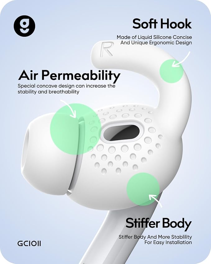 Gcioii 3 Pairs for AirPods Pro 2 Ear Hooks Covers [Added Storage Pouch] Anti-Slip Accessories Compatible with Apple AirPods Pro 2nd Generation (White)