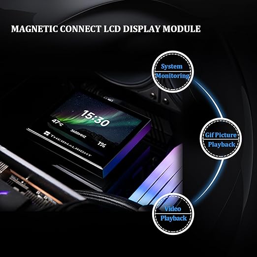 Thermalright Stream Vision 360 Black CPU Liquid Cooler, 3.5in Magnetic Embedded Fan LCD Screen, 640x480 Resolution,Freely Defined Display Screen,2400RPM Speed, Compatible with AM5,lga1851/1700/115x