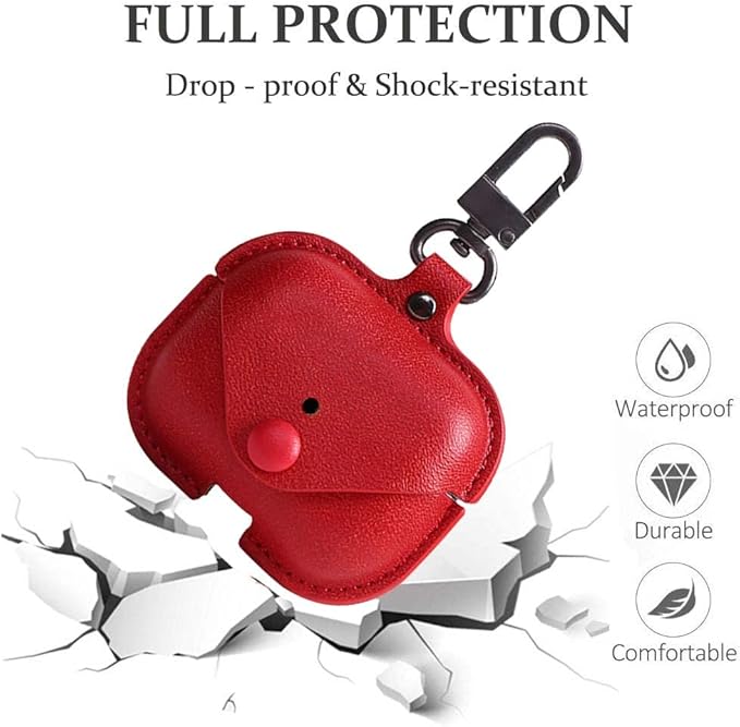 Genuine Leather Case Compatible with AirPods Pro Case 2nd/1st Gen (2023/2022/2019), VOMA Protective Cover for Apple AirPods Pro 2/Pro Wireless Charging Case with Keychain and Snap Lock Red