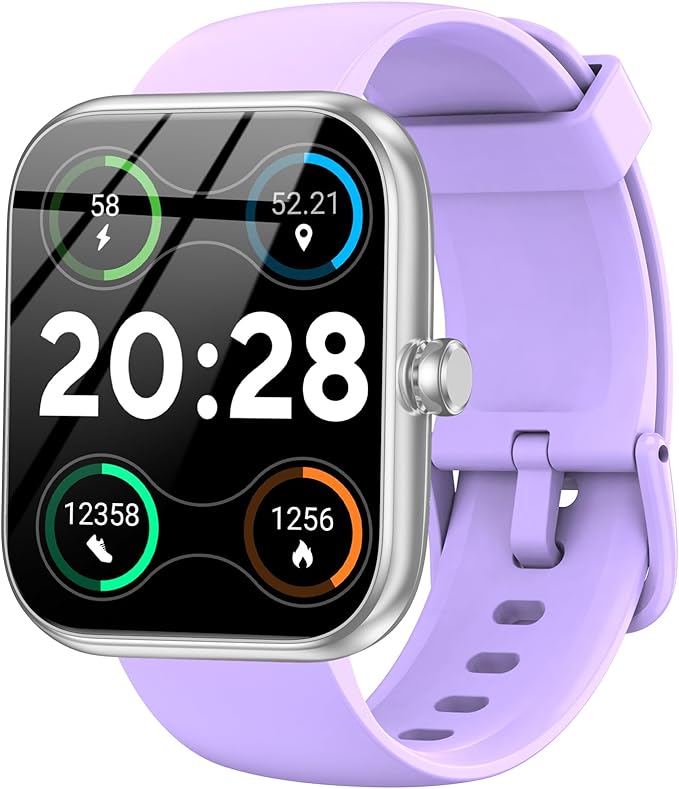 Smart Watch with Alexa, 1.83" HD Fitness Tracker, Message Notifications, IP68 Waterproof, 120+ Sport Modes, 24/7 Heart Rate & Sleep Monitor, Long Battery Life, Compatible with iPhone Android(Purple)