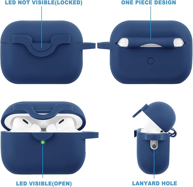 Secure Lock Case for Airpods Pro 2 Case with Cute Bling Keychain, Silicone Protective Case Cover for Airpods Pro 2nd Generation Case Women Girls - Midnight Blue