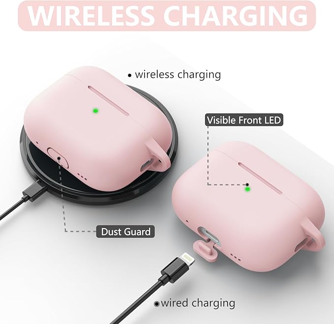 Ljusmicker for AirPods Pro Case Cover with Cleaner Kit,Silicone Protectives Cover for Apple AirPod Pro 2nd/1st Generation Case for Women Men,AirPods Pro 2 Case Accessories with Keychain-Light Pink