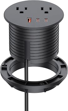 Desk Power Grommet, Haylink Recessed Power Strip with 2 AC Outlets, 2X 65W USB-C & 20W USB-A, 3" Cutout, 6.56FT Cord – Ideal for Desks, Counters & Workspaces,White - Image 2
