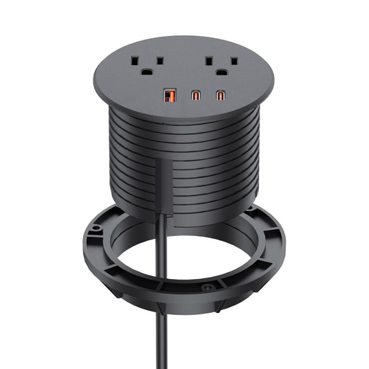Desk Power Grommet, Haylink Recessed Power Strip with 2 AC Outlets, 2X 65W USB-C & 20W USB-A, 3" Cutout, 6.56FT Cord – Ideal for Desks, Counters & Workspaces,White
