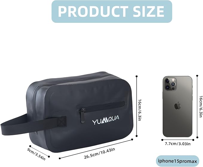 YUMQUA Waterproof Toiletry Bag for Men, PVC Small Waterproof Bag for Travel, Mens Traveling Toiletries Dopp Kit Shaving Pouch Water Proof Organizer Hanging Case for Travel, Gym, Bathroom, Beach