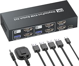 8K@60Hz 4K@120Hz Displayport KVM Switch 2 Monitors 2 Computers, USB 3.0 Dual Monitor DP KVM Switch for 2 PCs Share 2 Monitors and 4 Port USB 3.0 - Image 1