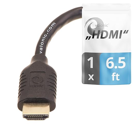 valonic HDMI Cable - 6.5 ft, 4k, Full HD, ARC, high Speed, Ultra HD, ethernet - for TV, PS4, Xbox, 30 AWG, Black