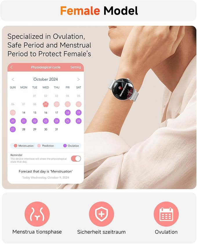 Hwagol Smart Watch for Women with Android iPhone Compatible[Calls/Metal Thin Body],1.43" Micro-Spherical AMOLED Screen,Sports Watch with Sleep/Heart Rate Monitor,Pedometer for Steps Miles