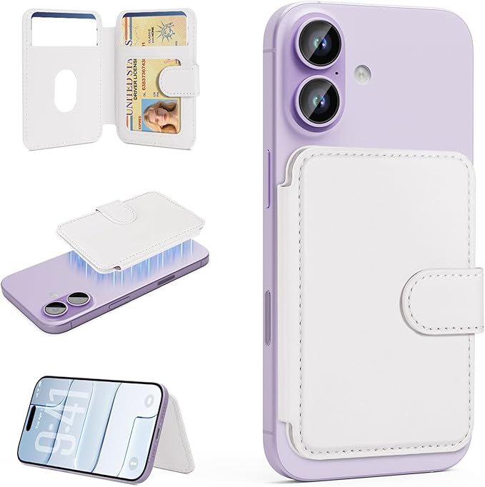 TopMade for Magsafe Wallet, Strongest Magnetic Card Holder for iPhone 17/16/15/14/13/12 Series, Slim Magnetic Phone Wallet, Vegan Leather, RFID Blocking, 4 Cards Holder, Open ID Window, White