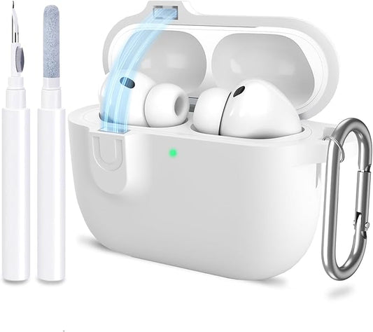 ATUAT for AirPods Pro 3 Case with Magnetic Lid Lock, Protective Soft Silicone Cover with Keychain Cleaner Kit for Women Men for Apple AirPods Pro 3rd Generation(2025), Front LED Visible, White