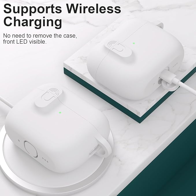 ATUAT for AirPods Pro 3 Case with Magnetic Lid Lock, Protective Soft Silicone Cover with Keychain Cleaner Kit for Women Men for Apple AirPods Pro 3rd Generation(2025), Front LED Visible, White