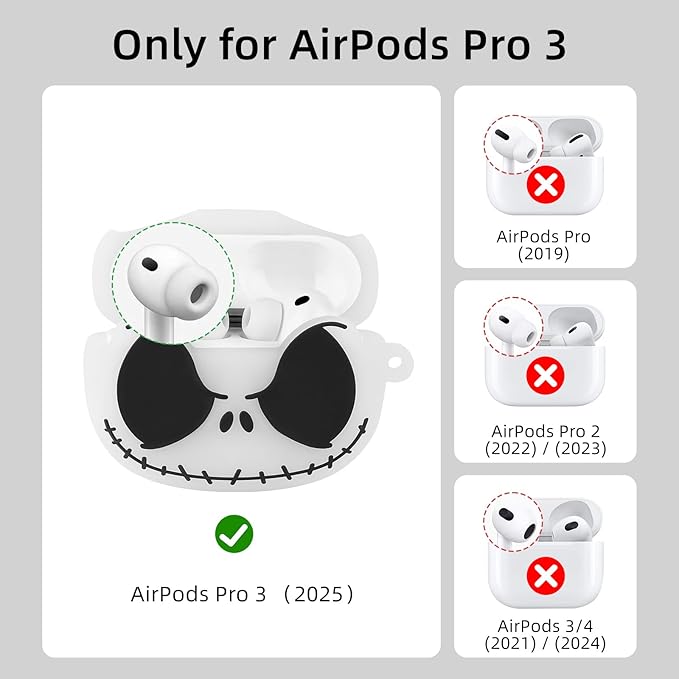 Compatible with Apple AirPods Pro 3 Case 2025 Cover with Cleaner kit, [Glow in The Dark] 3D Skull AirPods Pro 3 Case Soft Silicone Protective Skin Case for Airpods Pro3 for Women Men