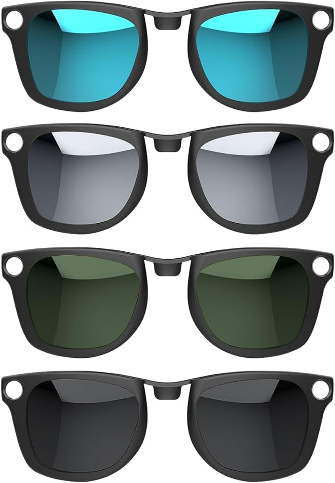 4PCS Polarized Clip for Ray-Ban Meta Wayfarer & Gen 2 (RW4006/RW4012, M Size, 50-22), Discoloration Clip for Meta Wayfarer UV Protection, Smart Glasses Color Changing Clip Set, Black+Green+Blue+Silver