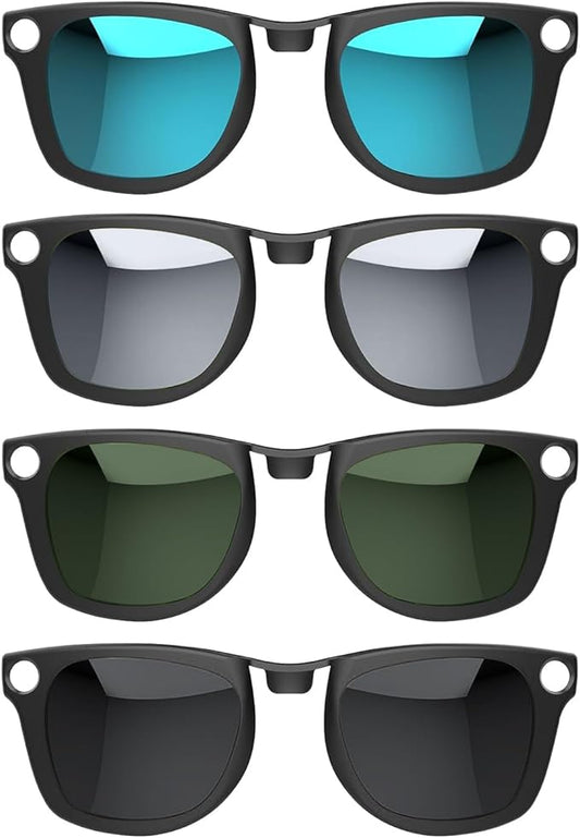 4PCS Polarized Clip for Ray-Ban Meta Wayfarer & Gen 2 (RW4006/RW4012, M Size, 50-22), Discoloration Clip for Meta Wayfarer UV Protection, Smart Glasses Color Changing Clip Set, Black+Green+Blue+Silver